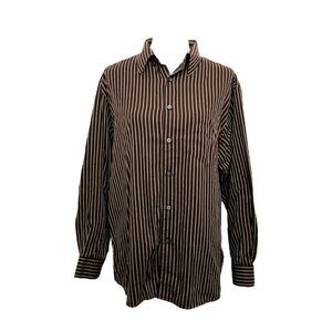 Haggar Men’s Shirt Brown Striped Button-Down Long Sleeve No Iron Size Large